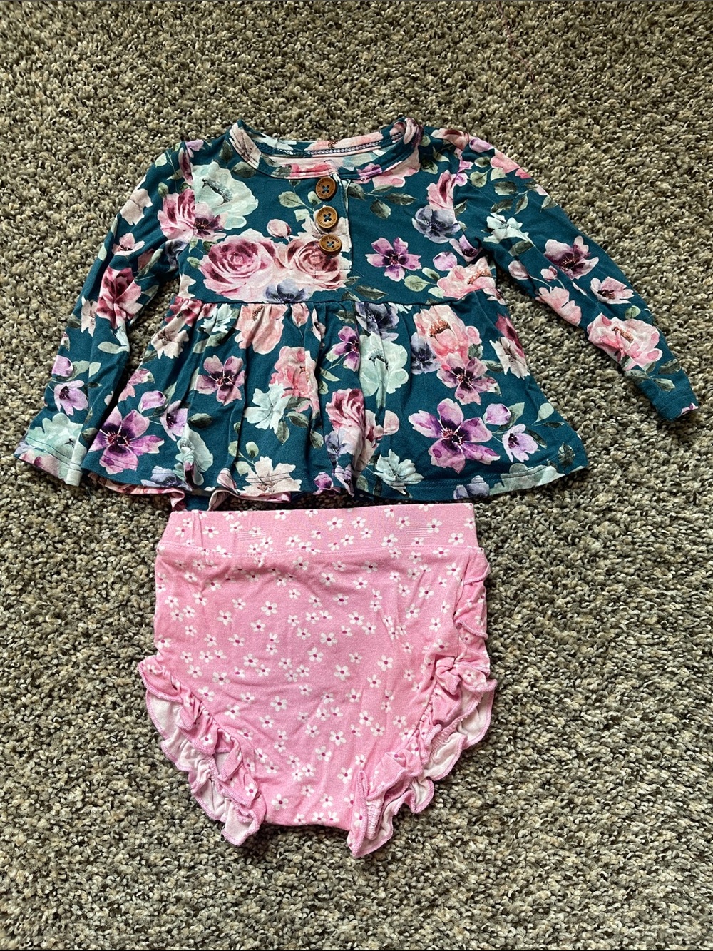 Posh Peanut Floral Long-Sleeve Top and Pink Bloomers Set - Size 3-6 months